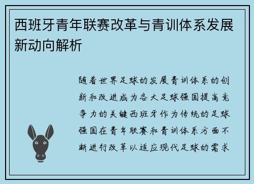 西班牙青年联赛改革与青训体系发展新动向解析