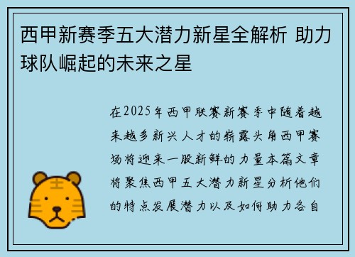西甲新赛季五大潜力新星全解析 助力球队崛起的未来之星