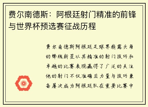 费尔南德斯：阿根廷射门精准的前锋与世界杯预选赛征战历程